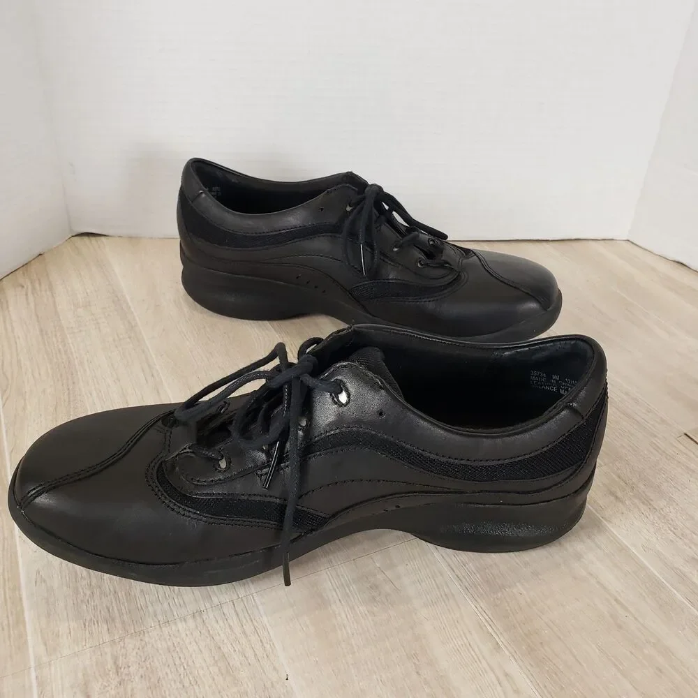 Clarks In Motion Rock Black Leather Secure Lace-Up Walking Shoes Size 9M